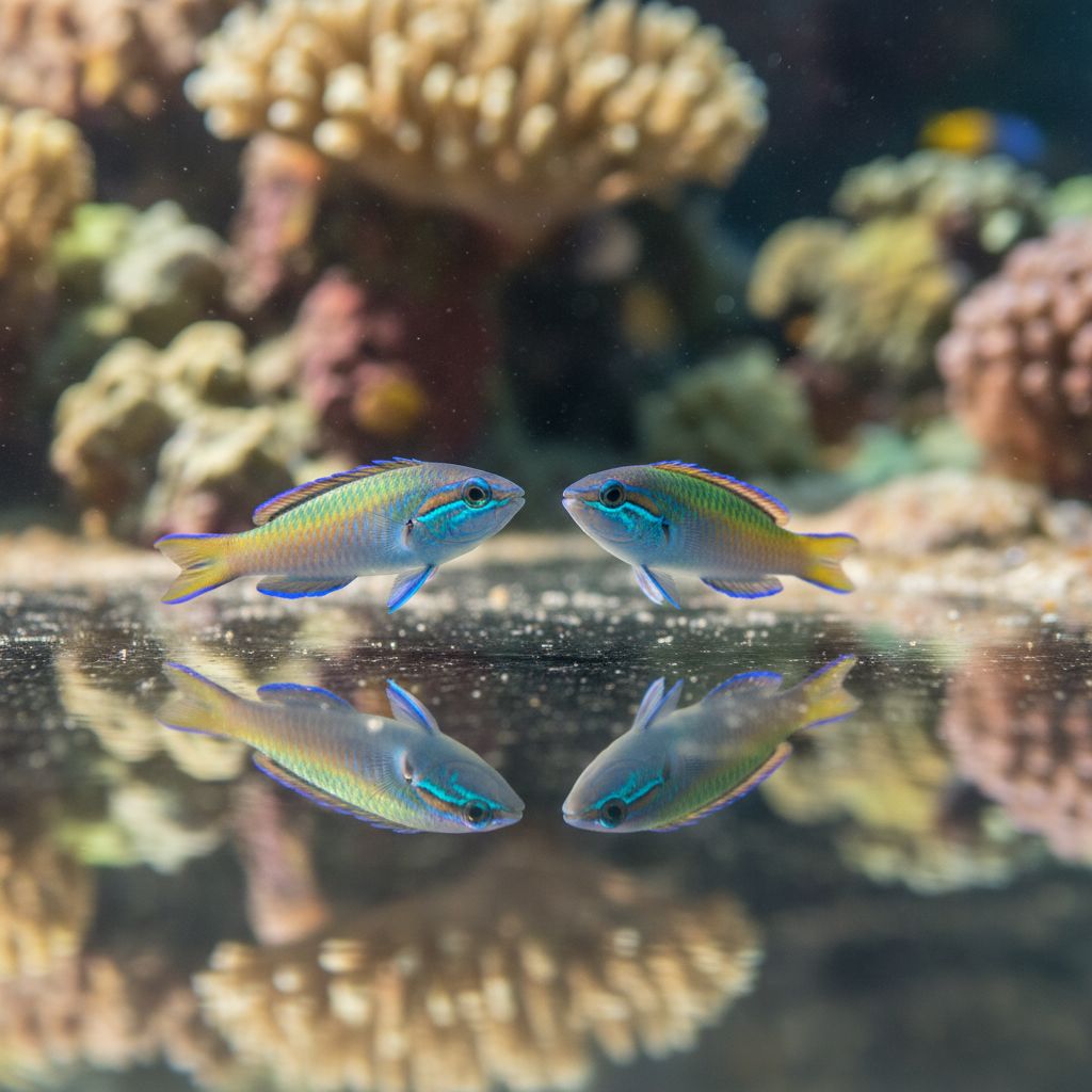 Al igual que los delfines, este pequeño pez de arrecife se ve y podría estar experimentando con su reflejo.