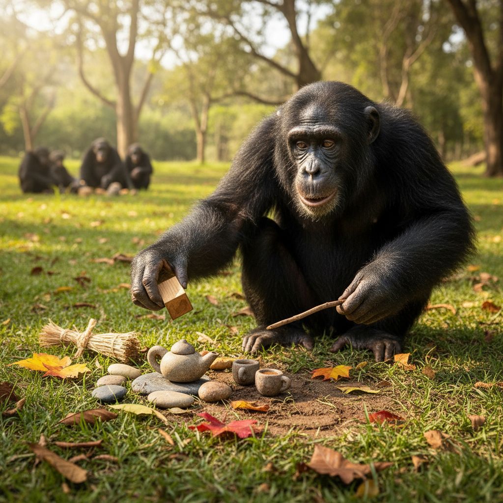 El bonobo Kanzi juega a simular como un niño, mostrando la capacidad de imaginar del simio.
