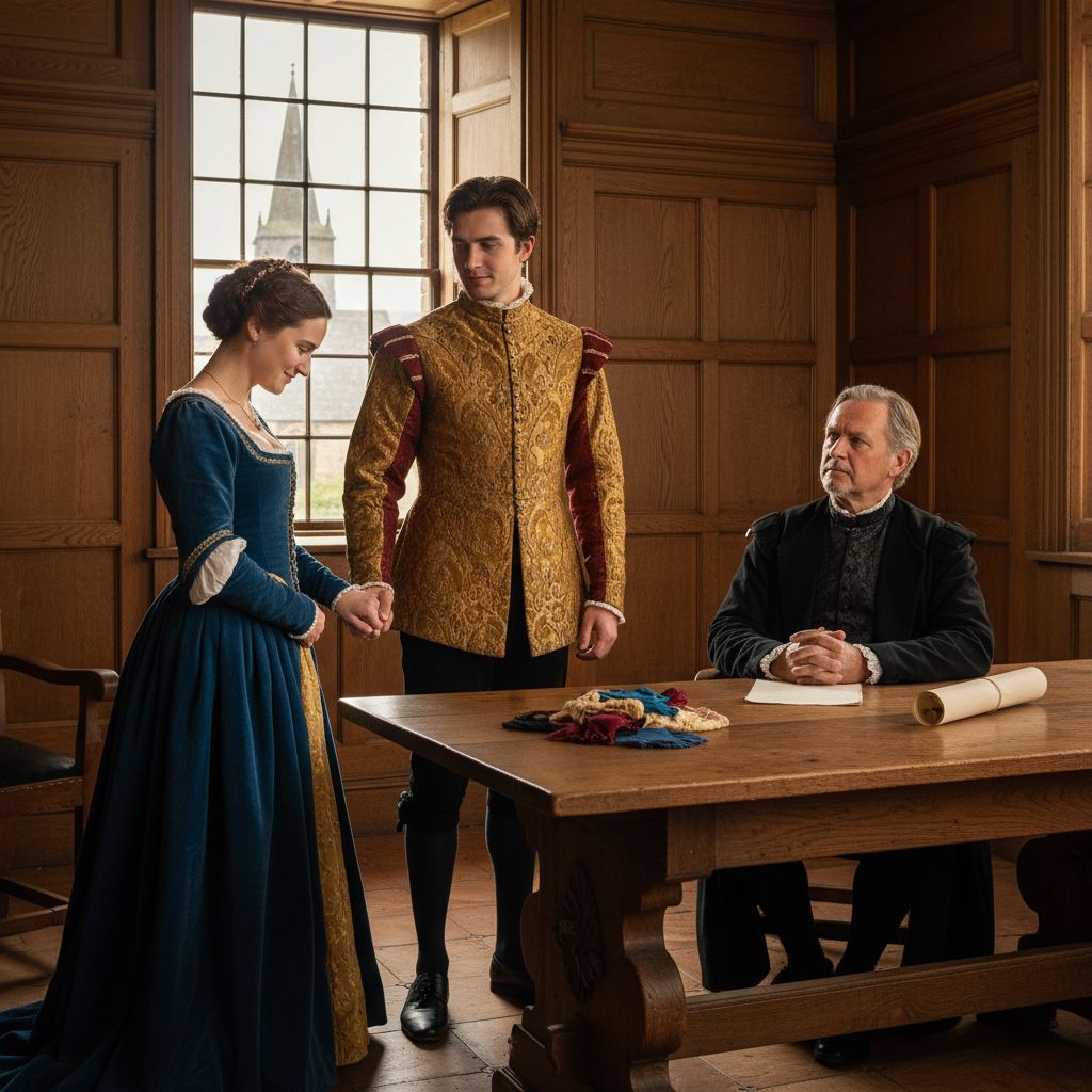 5 reglas de citas de la vida real en la Inglaterra de Shakespeare Obtener el consentimiento del padre (Regla más apropiada) Intercambiar prendas de amor Realizar un compromiso formal o "handfasting" Publicar las amonestaciones en la iglesia Garantizar la compatibilidad de estatus y riqueza