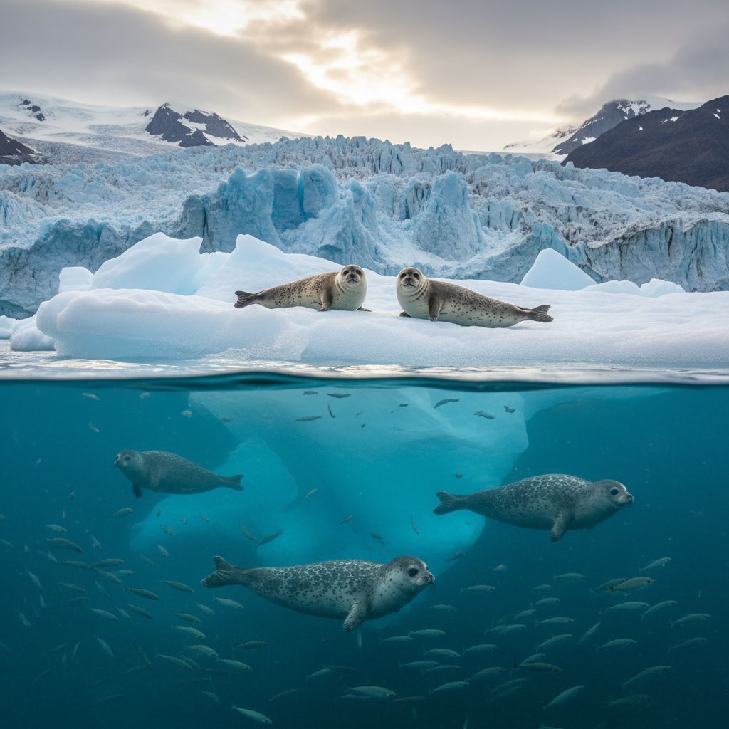 Los frentes glaciares de Groenlandia son zonas de alimentación ideales para las focas oceladas.